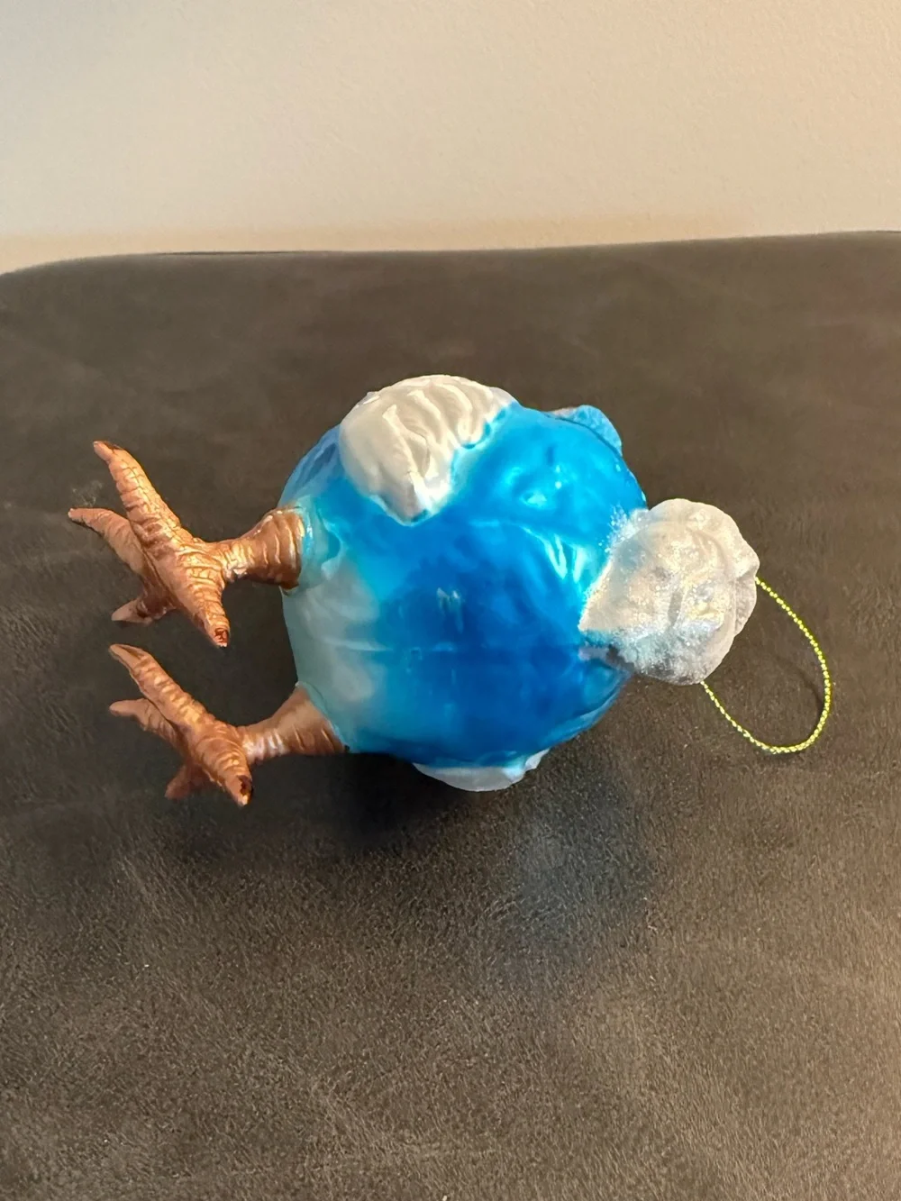 Blue Glass Dodo Bird Ornament with Red Beak